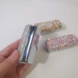 Luxury Glittering Lipstick Case with Mirror Rhinestones Bling Cosmetic Container Makeup Beauty Lipstick Box