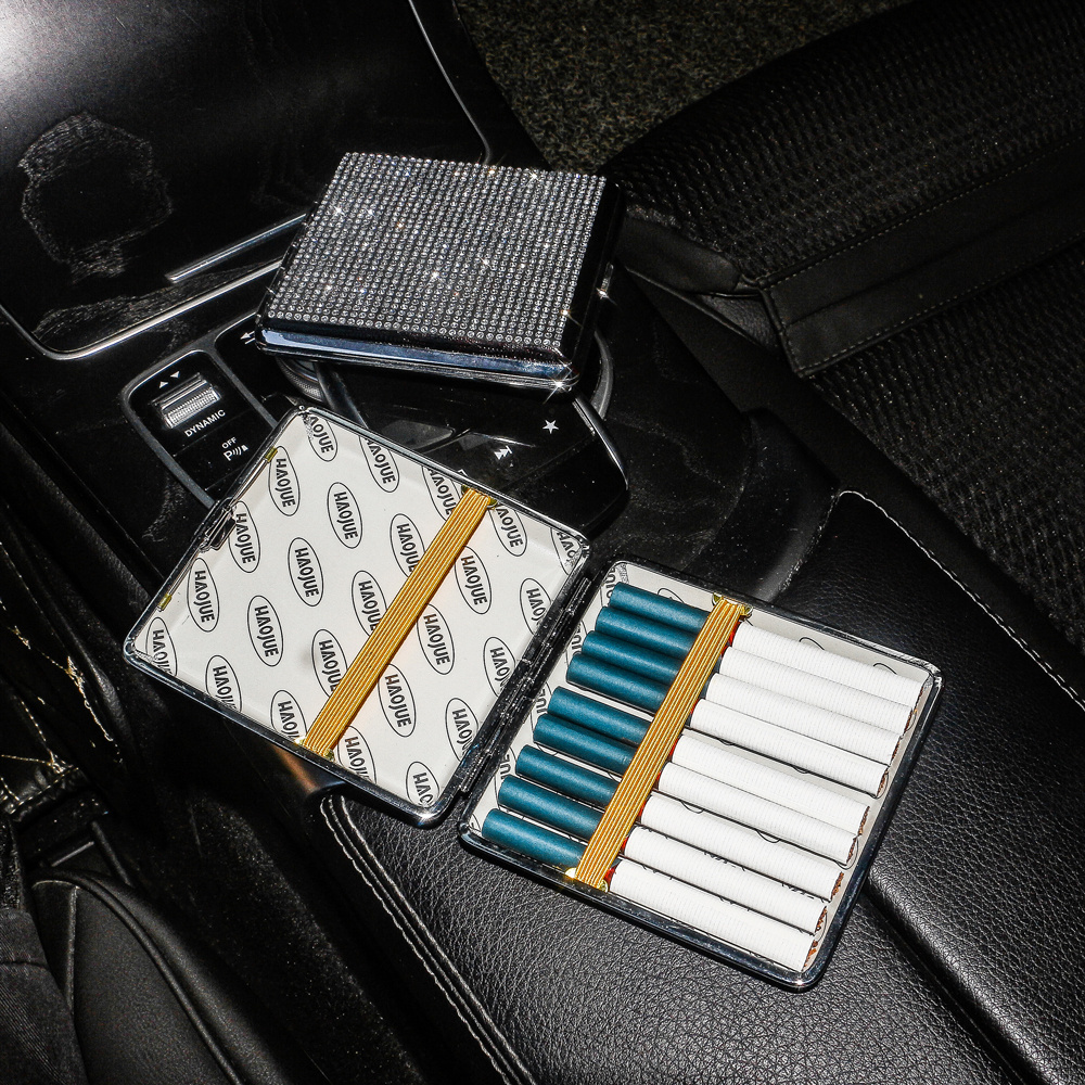 High-end Cigar Box Leather Diamond Cigarette Storage Box Travel Outdoor Smoking Tool Car Stuff blank cigarette boxes