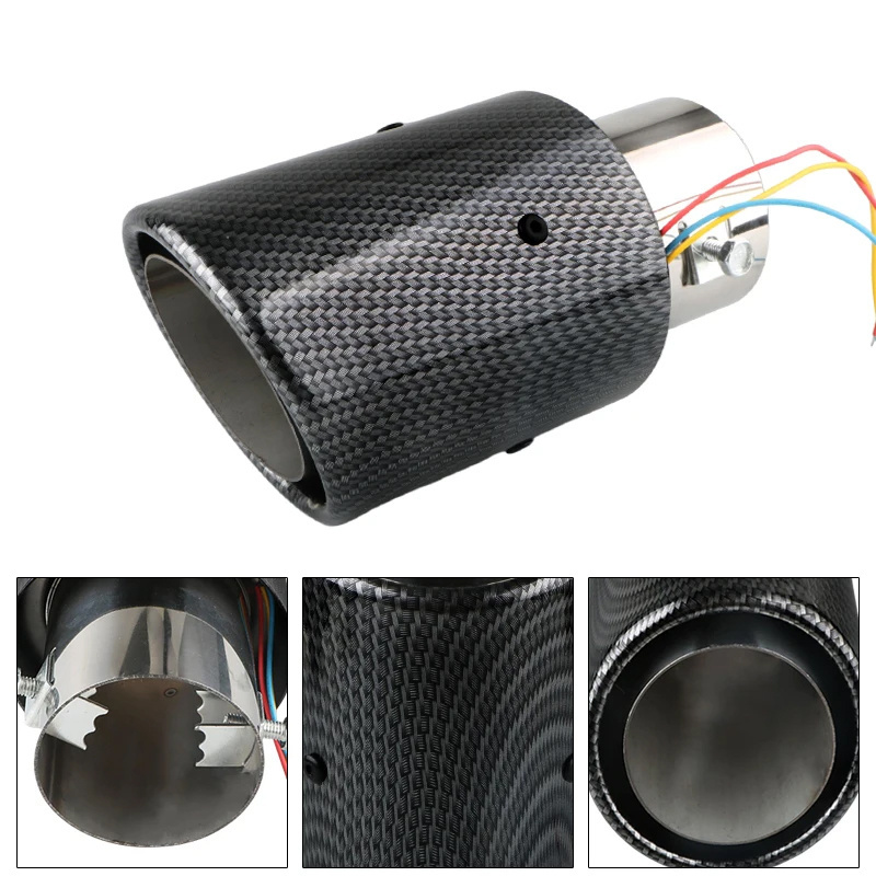 Universal Car Modified Exhaust Muffler Tip Pipe LED Red Blue Light 63mm Inlet Carbon Fiber Exhaust Muffler Tips