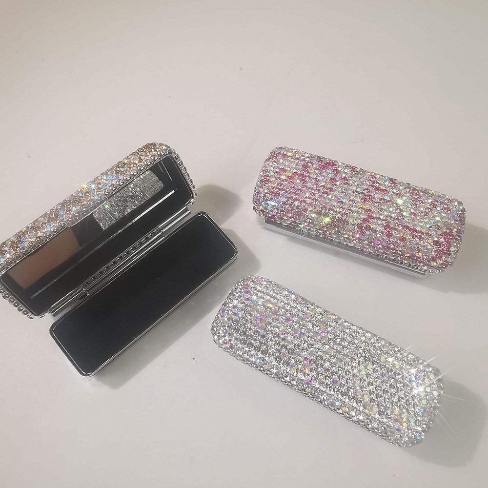 Luxury Glittering Lipstick Case with Mirror Rhinestones Bling Cosmetic Container Makeup Beauty Lipstick Box