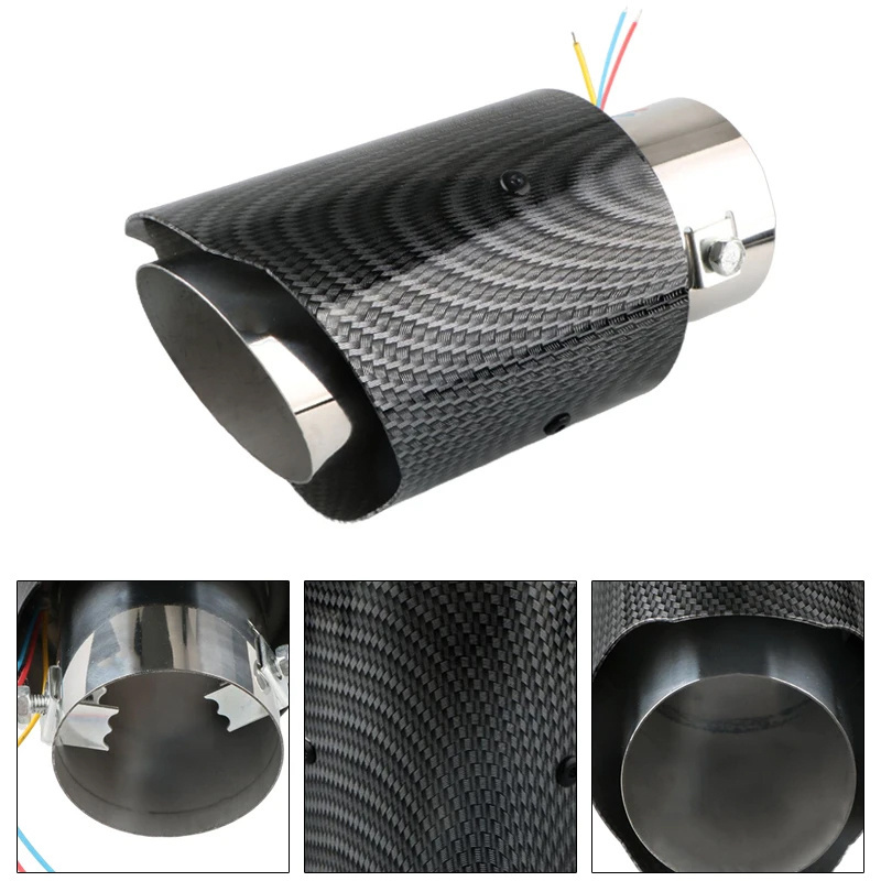 Universal Car Modified Exhaust Muffler Tip Pipe LED Red Blue Light 63mm Inlet Carbon Fiber Exhaust Muffler Tips