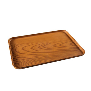 Factory Plastic Wood Grain Tray Dining Plate Dessert Fruit Carrying Tray with Custom Logo