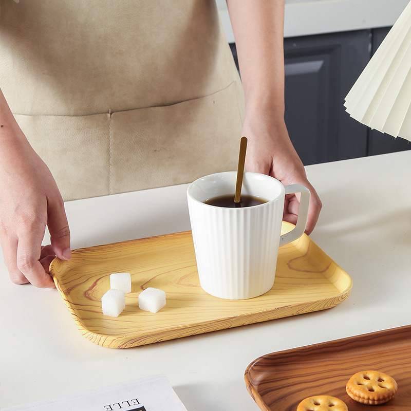 Factory Plastic Wood Grain Tray Dining Plate Dessert Fruit Carrying Tray with Custom Logo