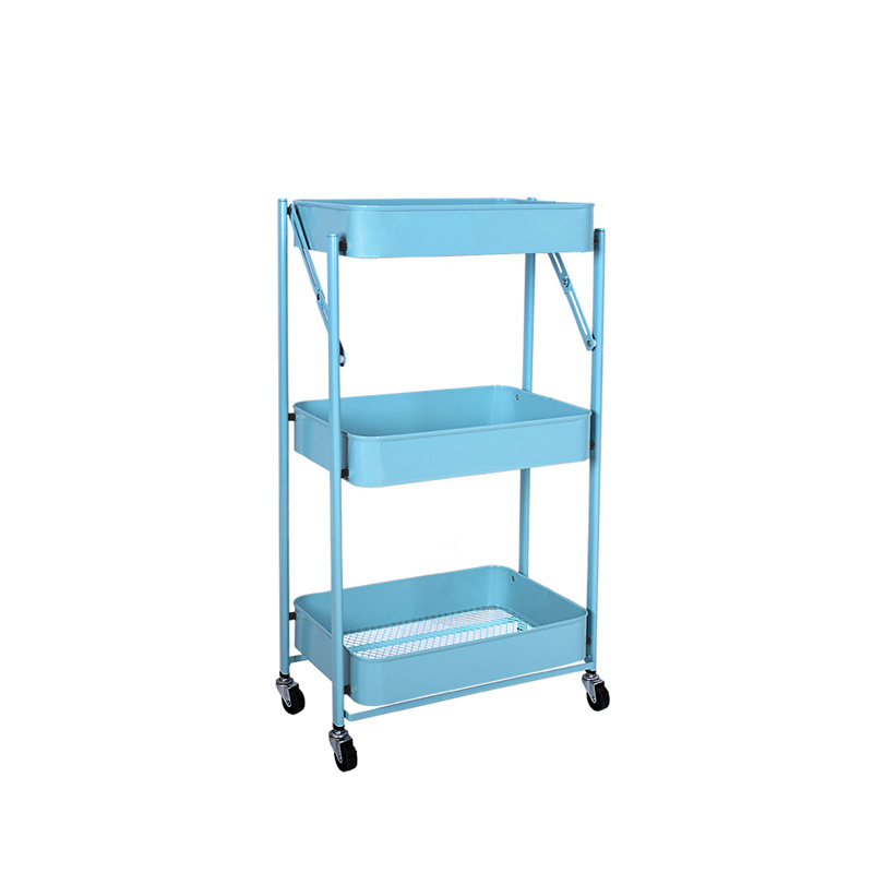 Multifunctional rolling trolley with tiered standing shelves, household large space folding storage cart