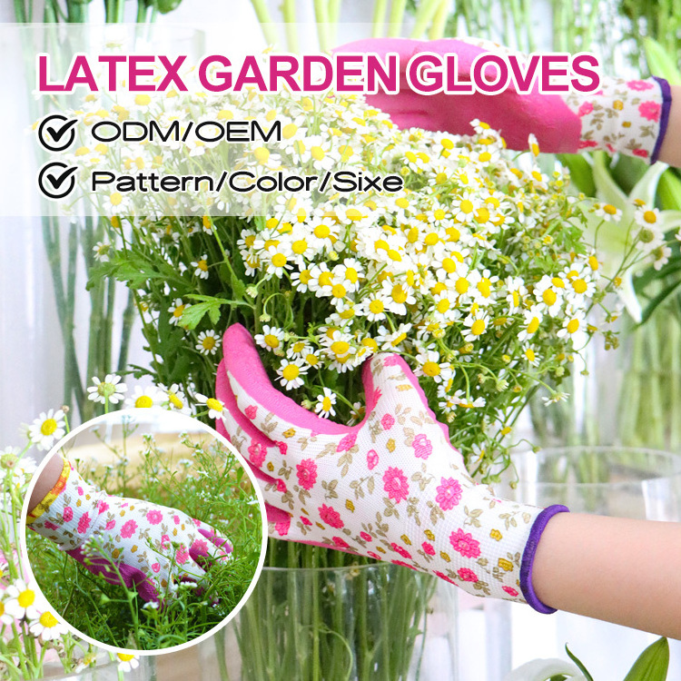 XINGYU  Guantes De Trabajo Wholesale Custom Gloves With Logo Latex Coated  Printed Polyester Shell Gardening Work Gloves