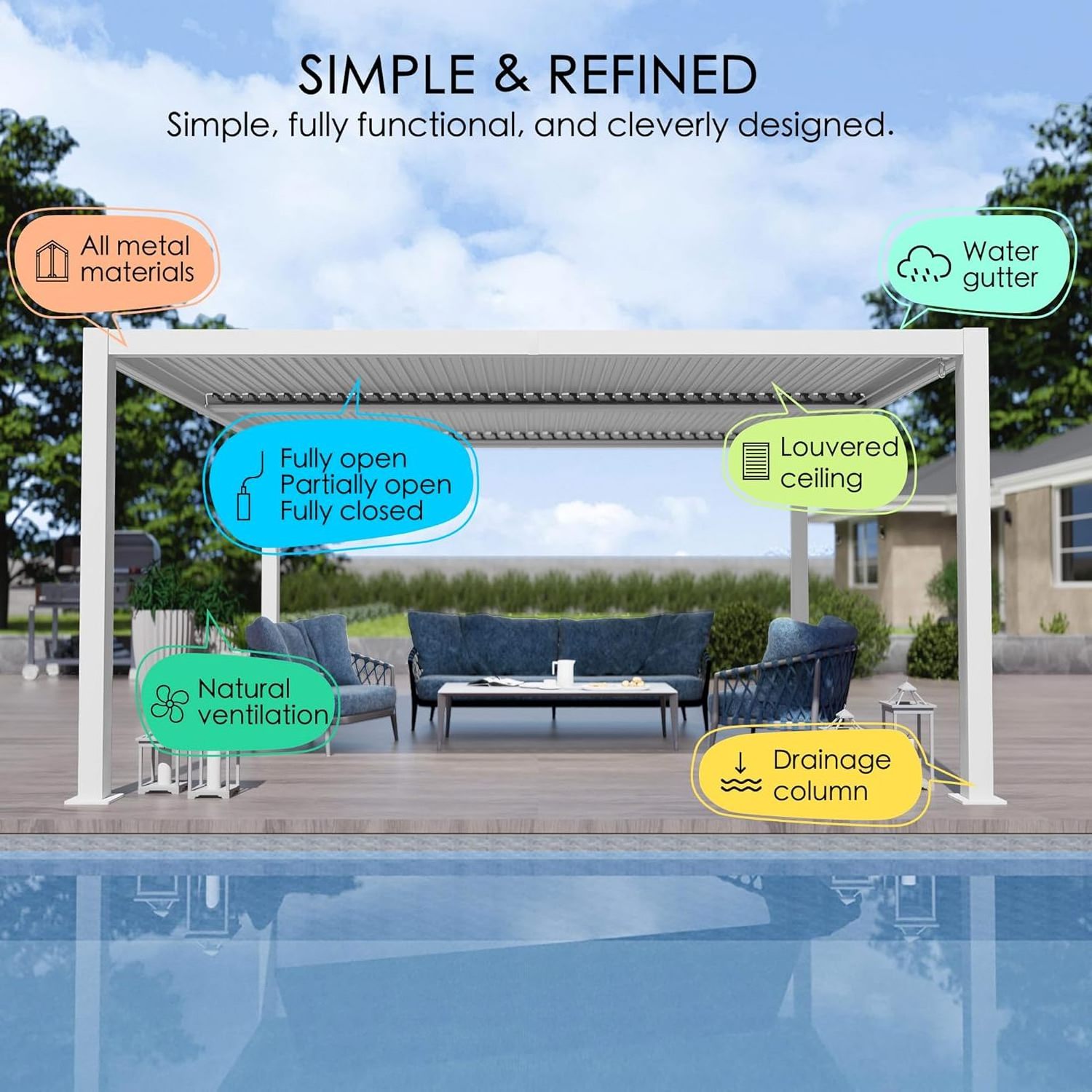 XZ OEM ODM Motorised Outdoor Gazebo Modern Aluminium Louvre Roof Bioclimatic Pergola for Sunshade