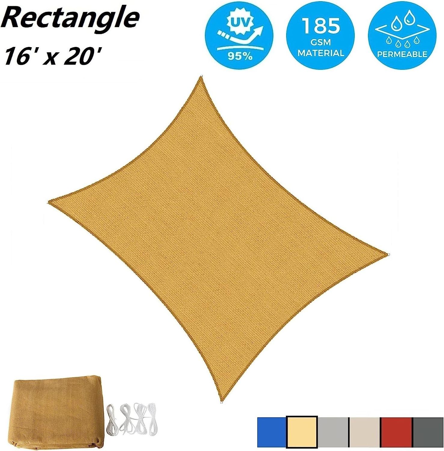 XZ OEM ODM Outdoor Sun Shade Sail Rectangle UV Block Canopy for Patio Backyard Lawn Garden Outdoor Activities, Sand