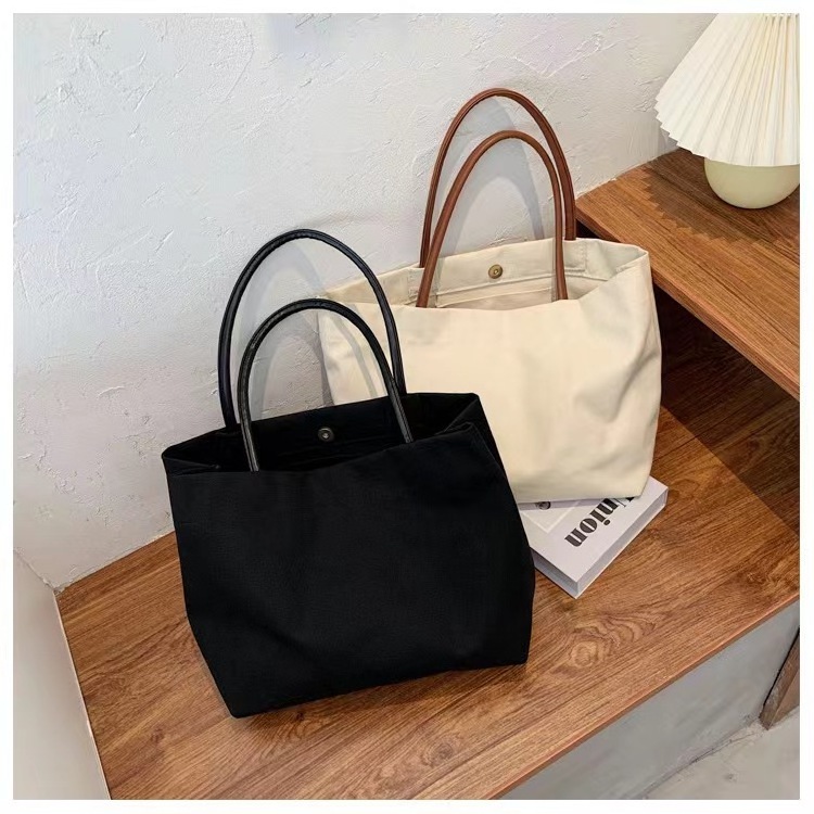 High Quality Women's Canvas Tote Bag with PU Leather Handle Custom Logo Eco-Friendly Large Size Travel Outdoor Decorated Strap