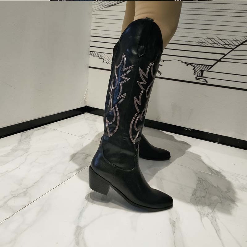 Support OEM/ODM PU leather western knee high denim white black cowboy cowgirl boots