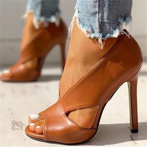 2021 fashion women summer high heel fish head PU female shoes sandals