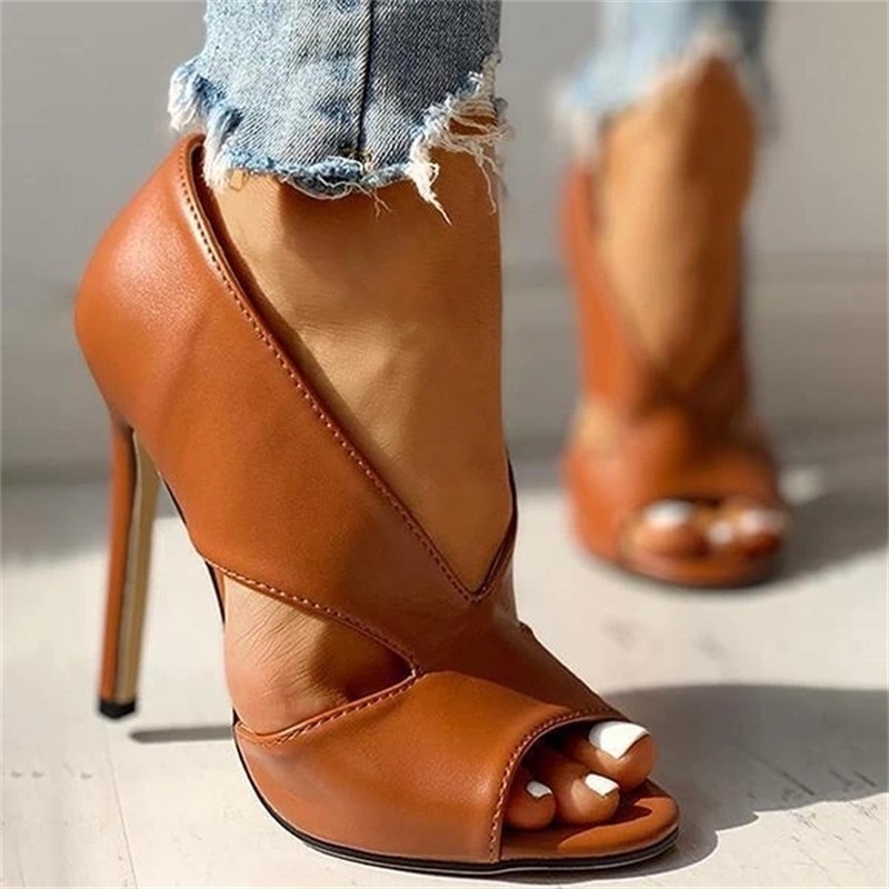 2021 fashion women summer high heel fish head PU female shoes sandals