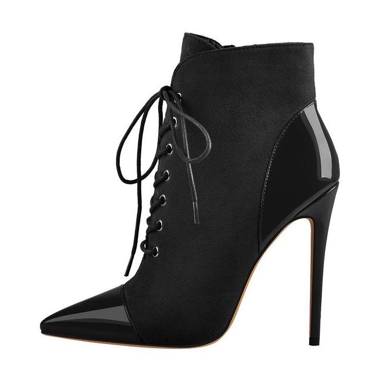 Xinzirain Custom New Flock Ankle Boots Pointed Toe Stiletto Heel Zipper Ankle Boots