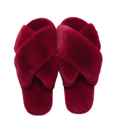 Home Shoes Women House Slippers Warm Faux Fur Ladies Cross Soft Plush Furry Female Open Toe Slides Fur fuzzy Slippers Women