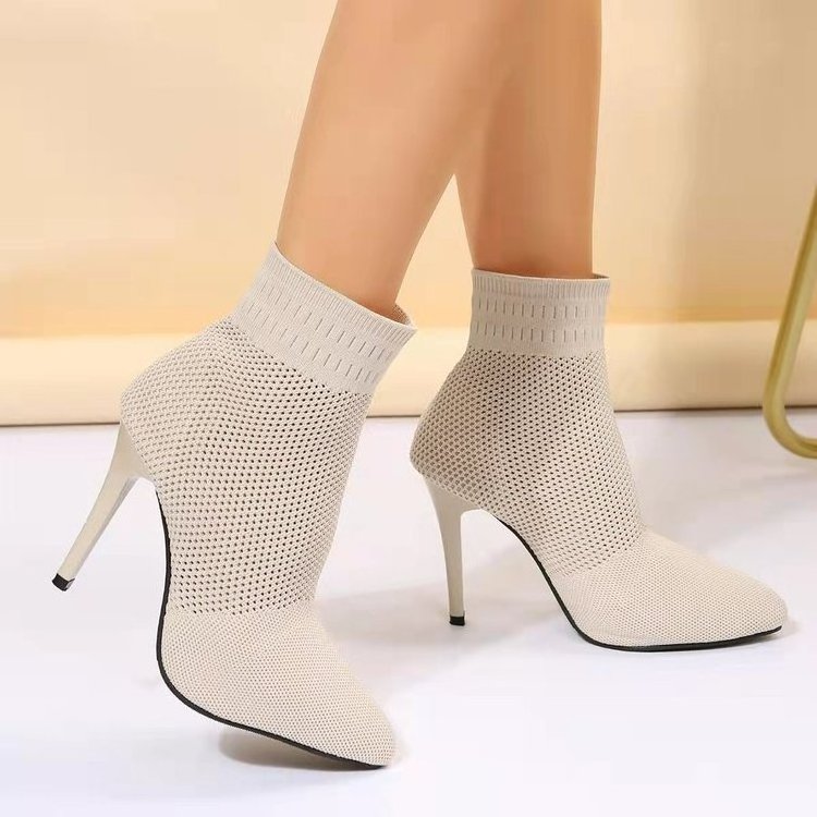 XINZI RAIN Wholesale Women Ankle Boots Plus Size 43 Low Top Thin Heel Women Knitted Sock Boots