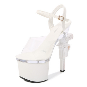 Xinzirain new arrival transparent belt high heel with platform  17.5cm pole dance shoes accept custom design and logo sandals