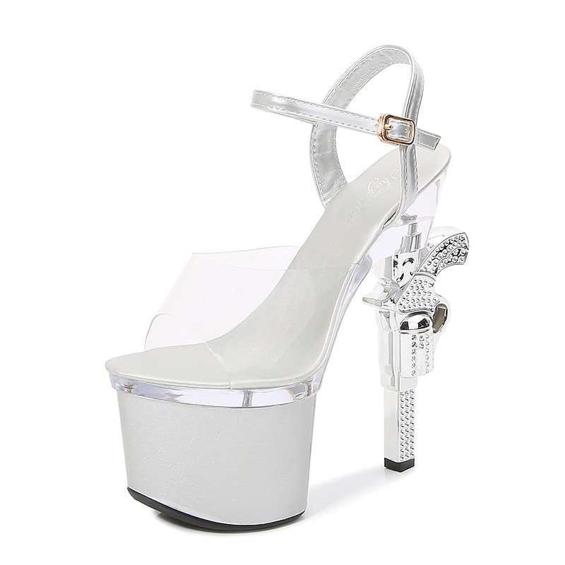 Xinzirain new arrival transparent belt high heel with platform  17.5cm pole dance shoes accept custom design and logo sandals