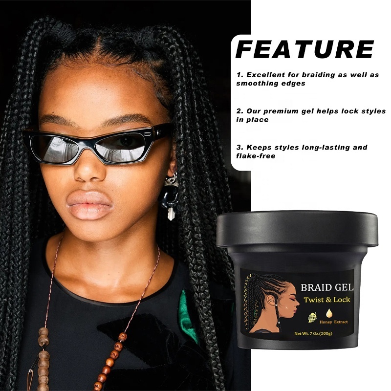 48 Hour Strong Hold Fast Drying Braiding Gel Moisturizing Loc Gel Anti Itch Cool Scalp Braid Gel Extra Hold for Twists Styling