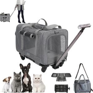 Pet Carrier  Cat Wheeled Bag Puppy Rolling Handbag with Detachable Wheels Plenty of Room Large Space Trolley Collapsible