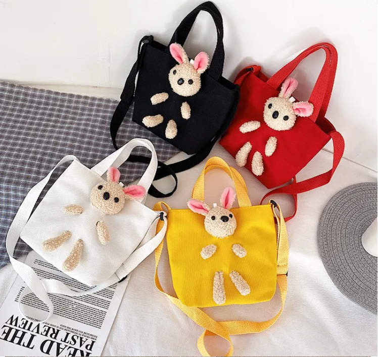 2022 new trendy net red canvas bag cartoon cute doll bear messenger outdoor handbag children's bag