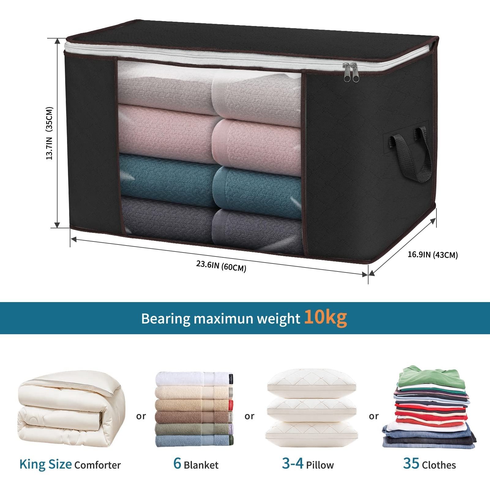 6 Pack Clothes Storage Bins Foldable Closet Organizer Storage Containers with Durable Handles Thick Fabric Large Storage Bags