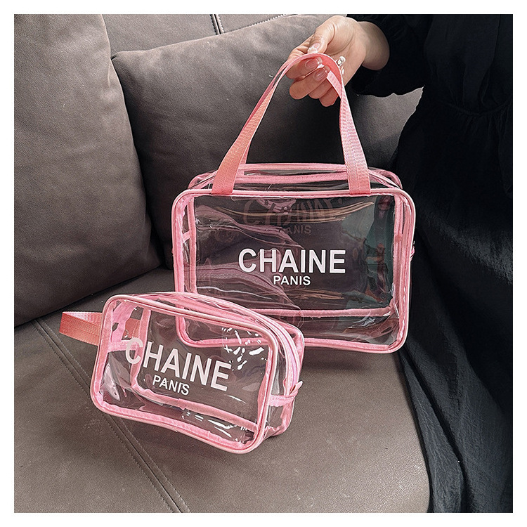 Custom Waterproof Travel Clear Women Toiletry Makeup Storage Bag Large Capacity Neon Transparent PVC Cosmetic Bag