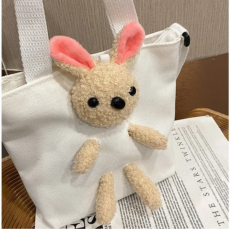 2022 new trendy net red canvas bag cartoon cute doll bear messenger outdoor handbag children's bag