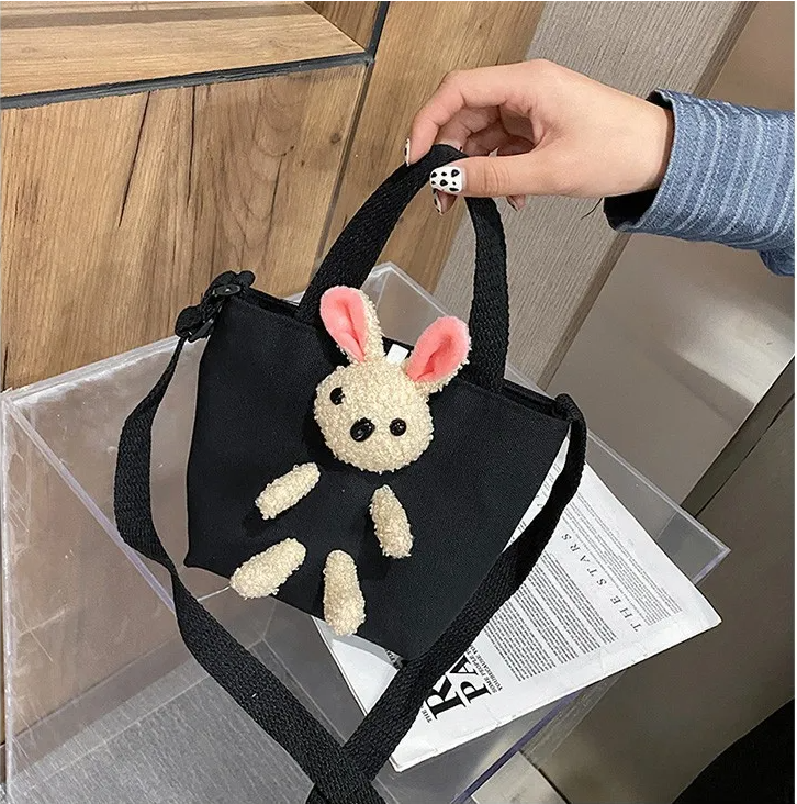 2022 new trendy net red canvas bag cartoon cute doll bear messenger outdoor handbag children's bag