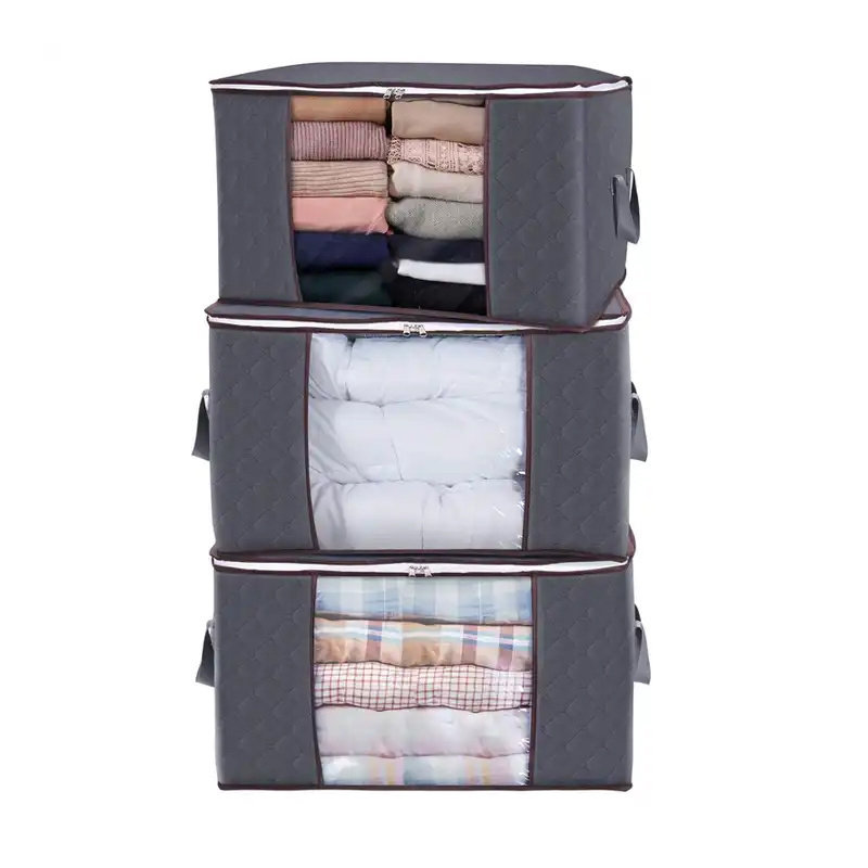 Large capacity storage bedding bag clear window Folding clothes blanket storage organizer under bed storage bags