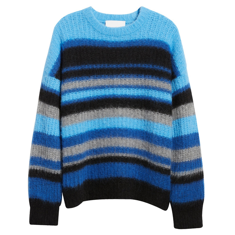 Fashion New Hot Sale Sweater Italian Knitwear Round Neck Knitted Pullover Mohair Cashmere Striped Sweater Men Custom Standard