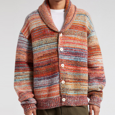 Stripe Cashmere Shawl Cardigan knit sumptuous cashmere Long sleeves Ribbed cuffs and hem Cardigan men knitted sweater