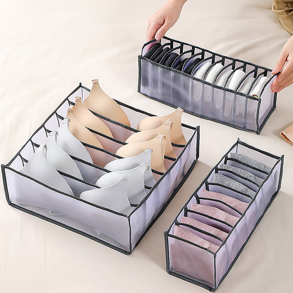 Foldable Cloth Storage Boxes Closet Drawer Divider Organizer Mesh Underwear Storage Organizer for clothes socks