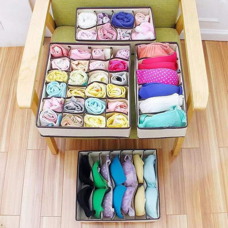 Large Capacity Non Woven Foldable 4 Pieces Drawer Organizer Closet Dresser Under bed Underwear Organizer Storage Box For Clothes