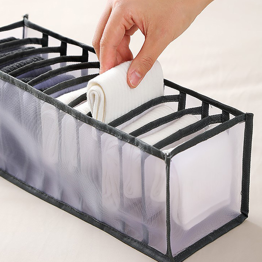 Foldable Cloth Storage Boxes Closet Drawer Divider Organizer Mesh Underwear Storage Organizer for clothes socks