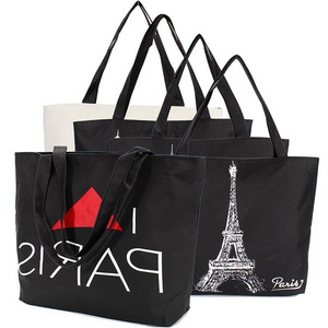 Large Space Women Canvas Handbag Zipper Shopping Shoulder Bag Paris Eiffel Tower Pattern Girls Beach Book bag