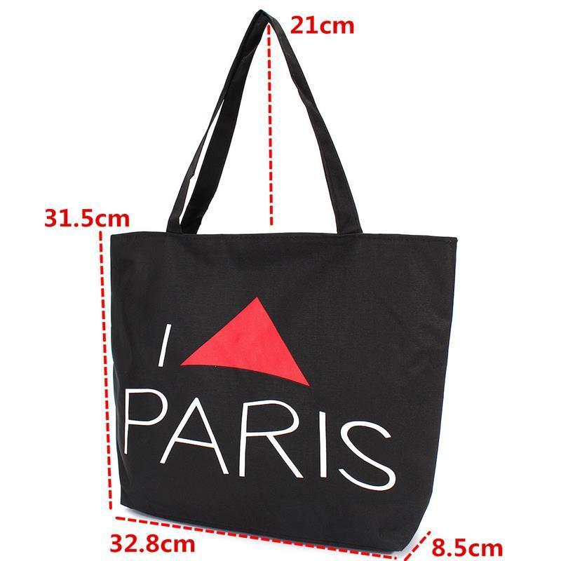 Large Space Women Canvas Handbag Zipper Shopping Shoulder Bag Paris Eiffel Tower Pattern Girls Beach Book bag