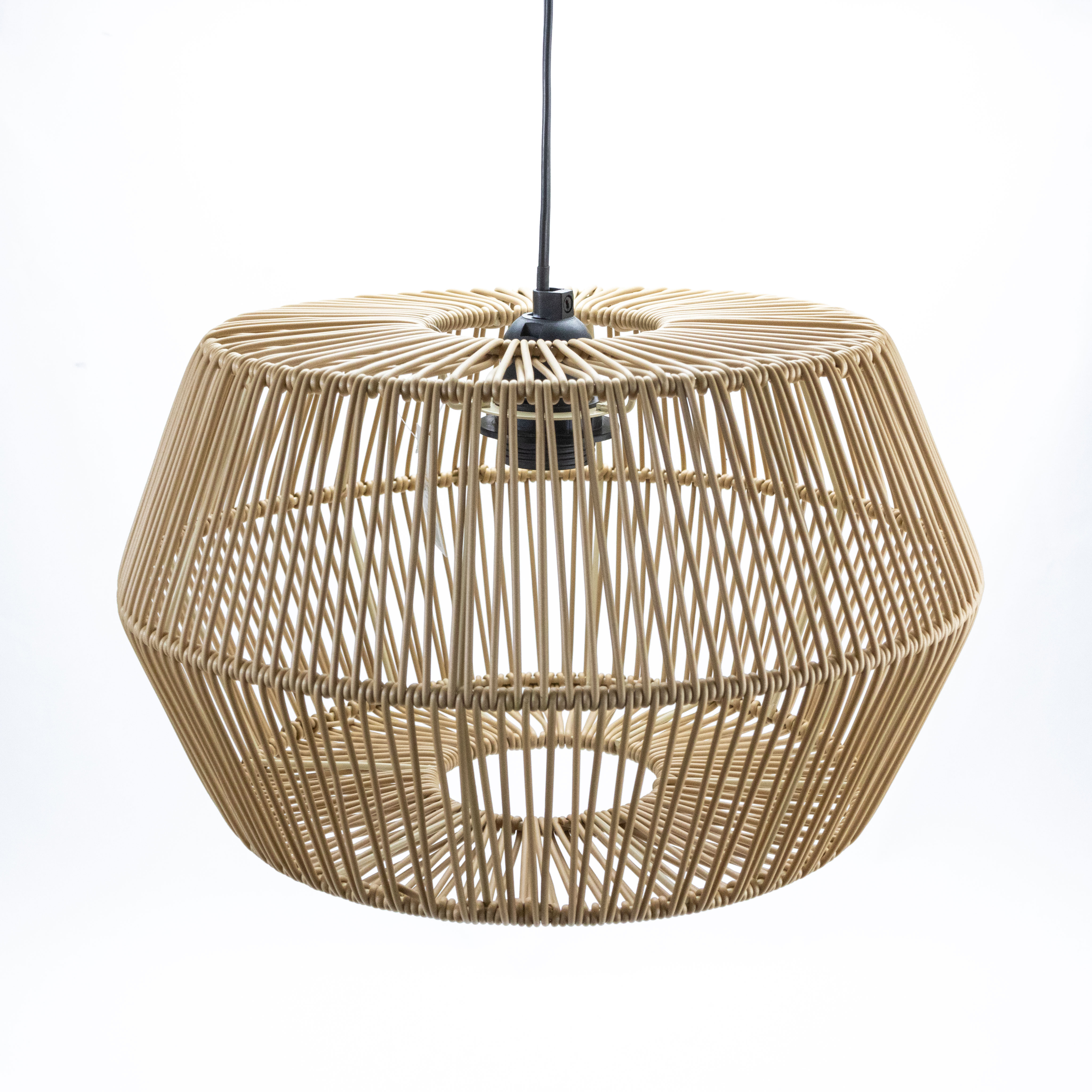 XH Factory Handwoven Khaki Plastic Rattan Linear Sense Lampshade Pendant for Home Restaurant Lighting Decor Lamp Covers Shades