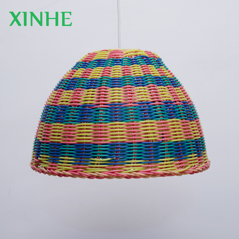 XH Home Decor Resin Wicker handmade ceiling light PE Plastic Rattan Woven hanging lamp shade lighting pendent light