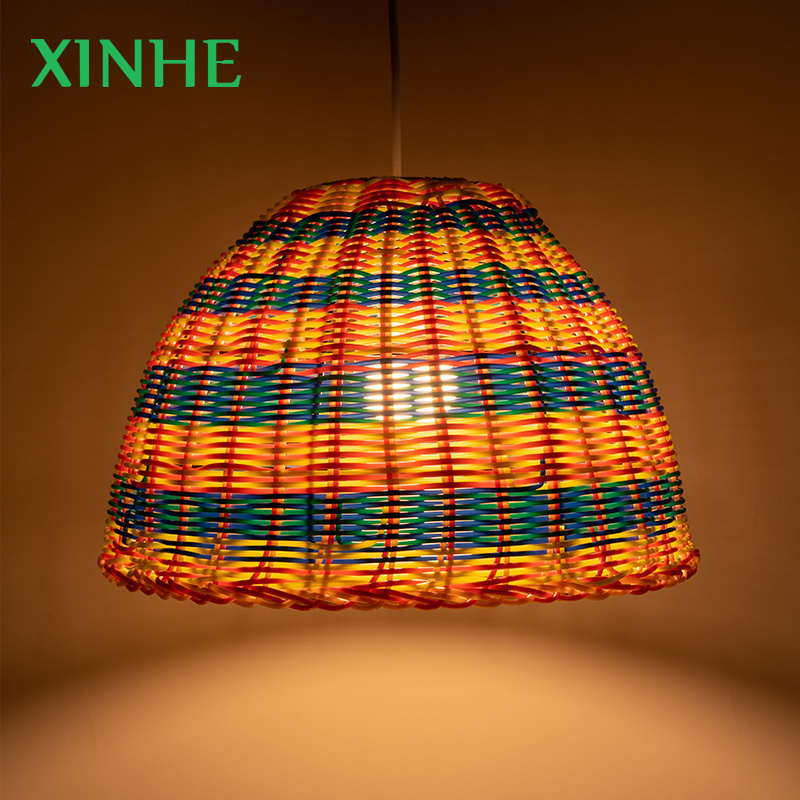 XH Home Decor Resin Wicker handmade ceiling light PE Plastic Rattan Woven hanging lamp shade lighting pendent light