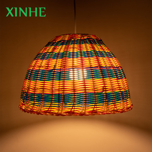 XH Home Decor Resin Wicker handmade ceiling light PE Plastic Rattan Woven hanging lamp shade lighting pendent light