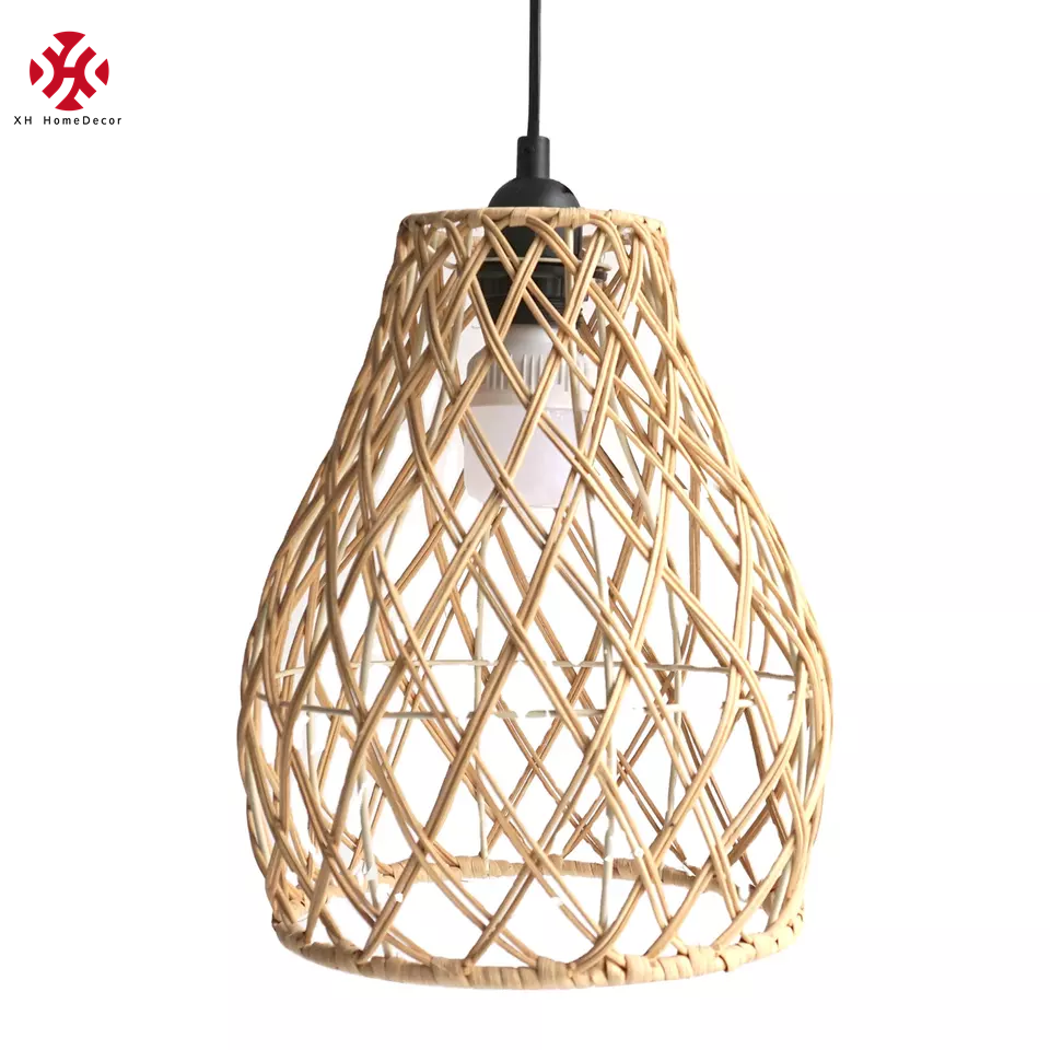 XH Hot Sell Rattan Wicker E27 Ceiling Lampshade hanging lighting lamp cover pendent light