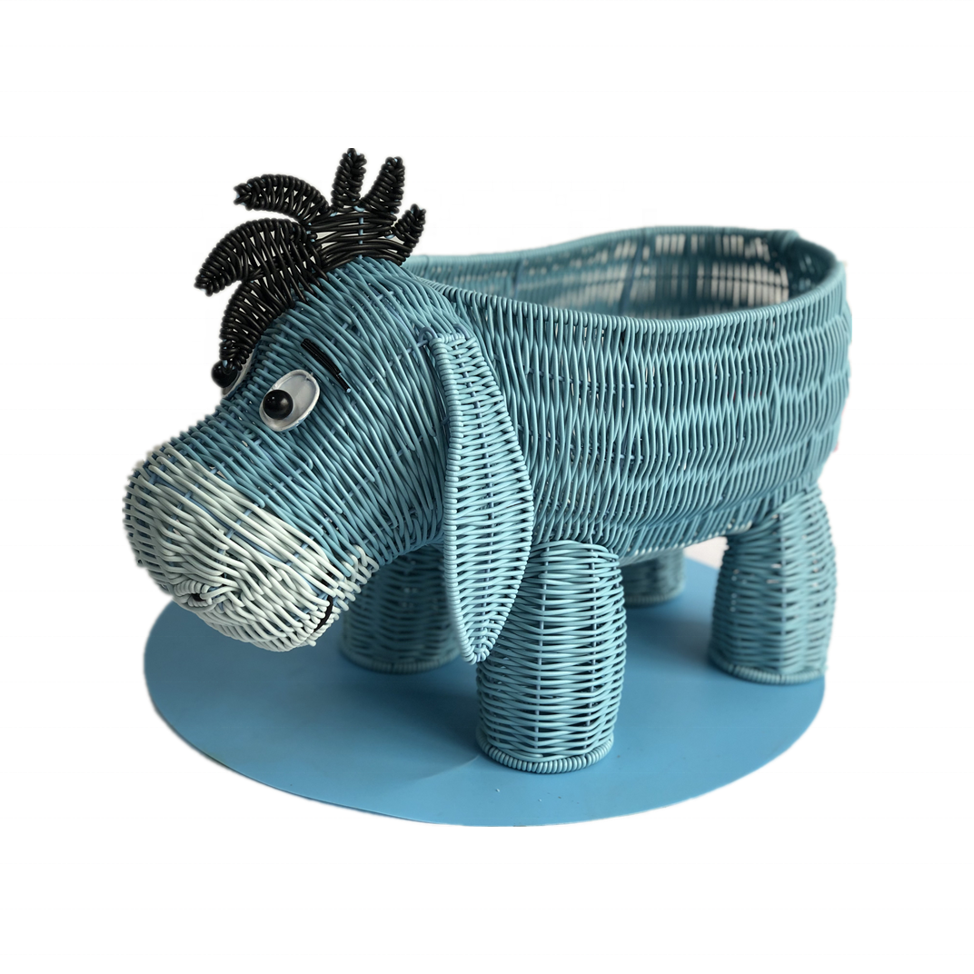 XH Woven Storage Basket Decorative Bin Home Decor Handcrafted Gift Art Donkey Plastic Rattan Resin Wicker Basket