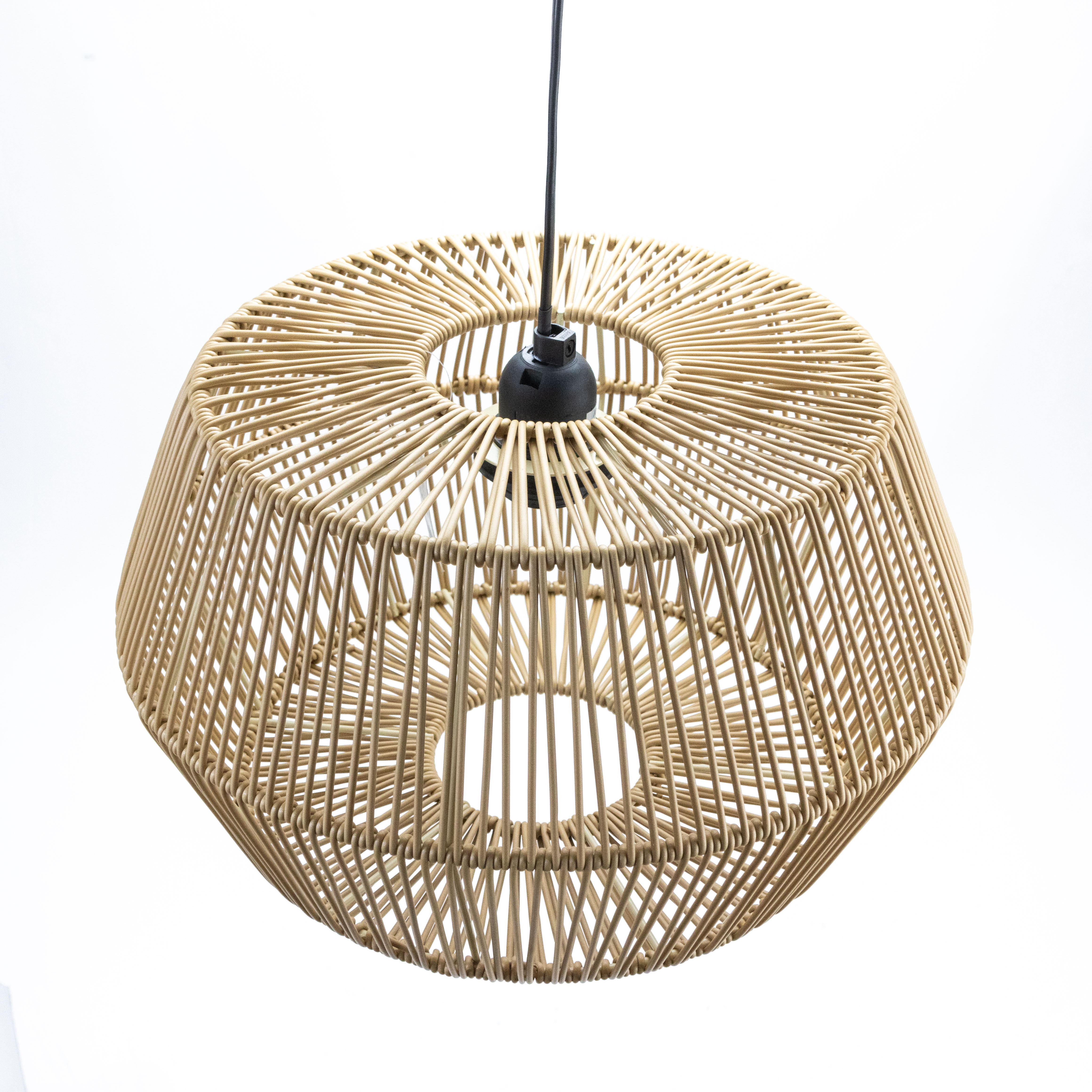 XH Factory Handwoven Khaki Plastic Rattan Linear Sense Lampshade Pendant for Home Restaurant Lighting Decor Lamp Covers Shades