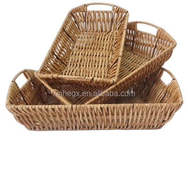 XH set of 3 Handwoven decorative organizer durable wicker Polyrattan Food Grade plastic rattan trays food storage basket