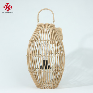 XH rattan bamboo jute wicker paper rope light cover Handmade woven outdoor waterproof lighting lampshade solar garden lanterns