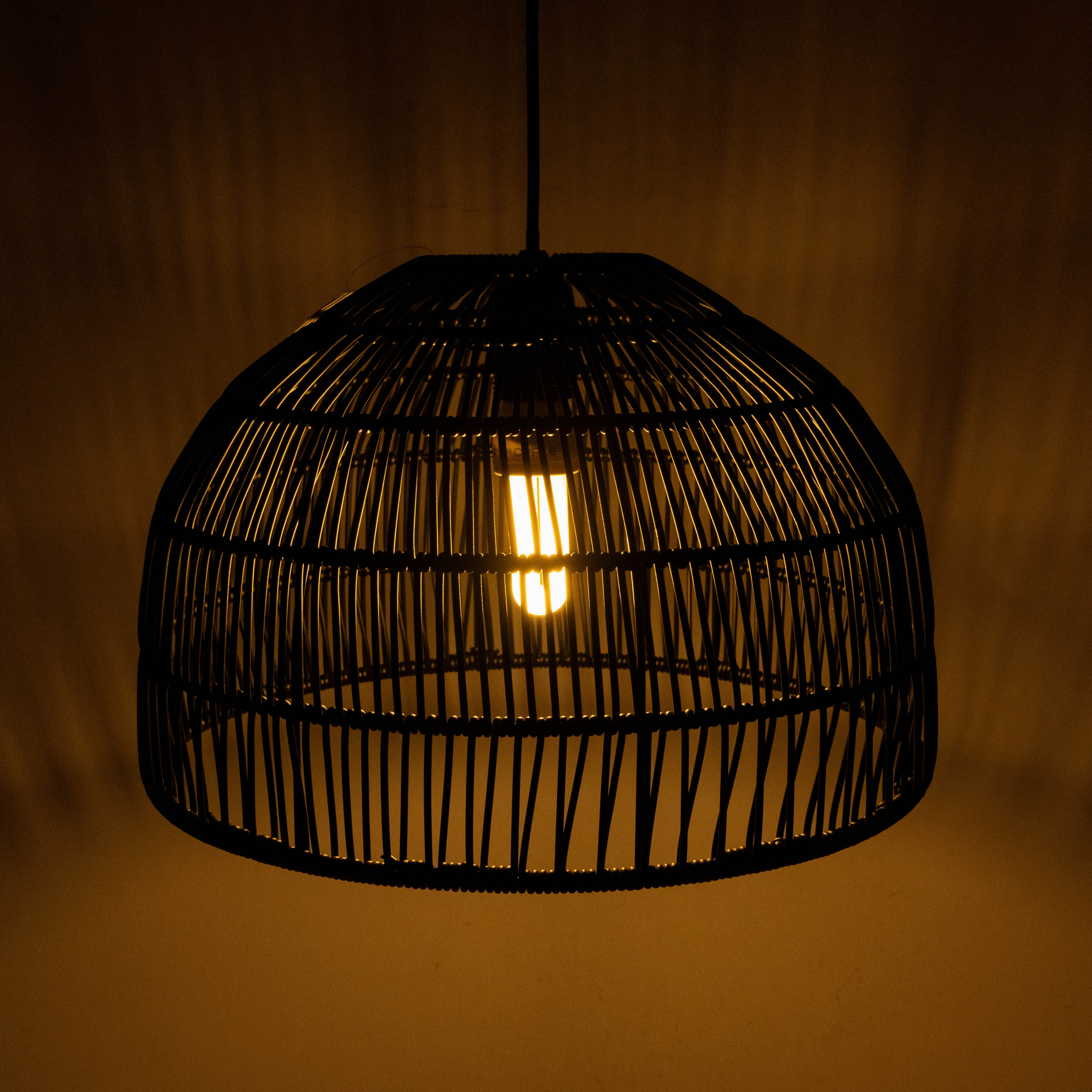 XH Factory Handwoven Black Plastic Rattan Linear Sense Lampshade Pendant for Home Restaurant Lighting Decor Lamp Covers Shades