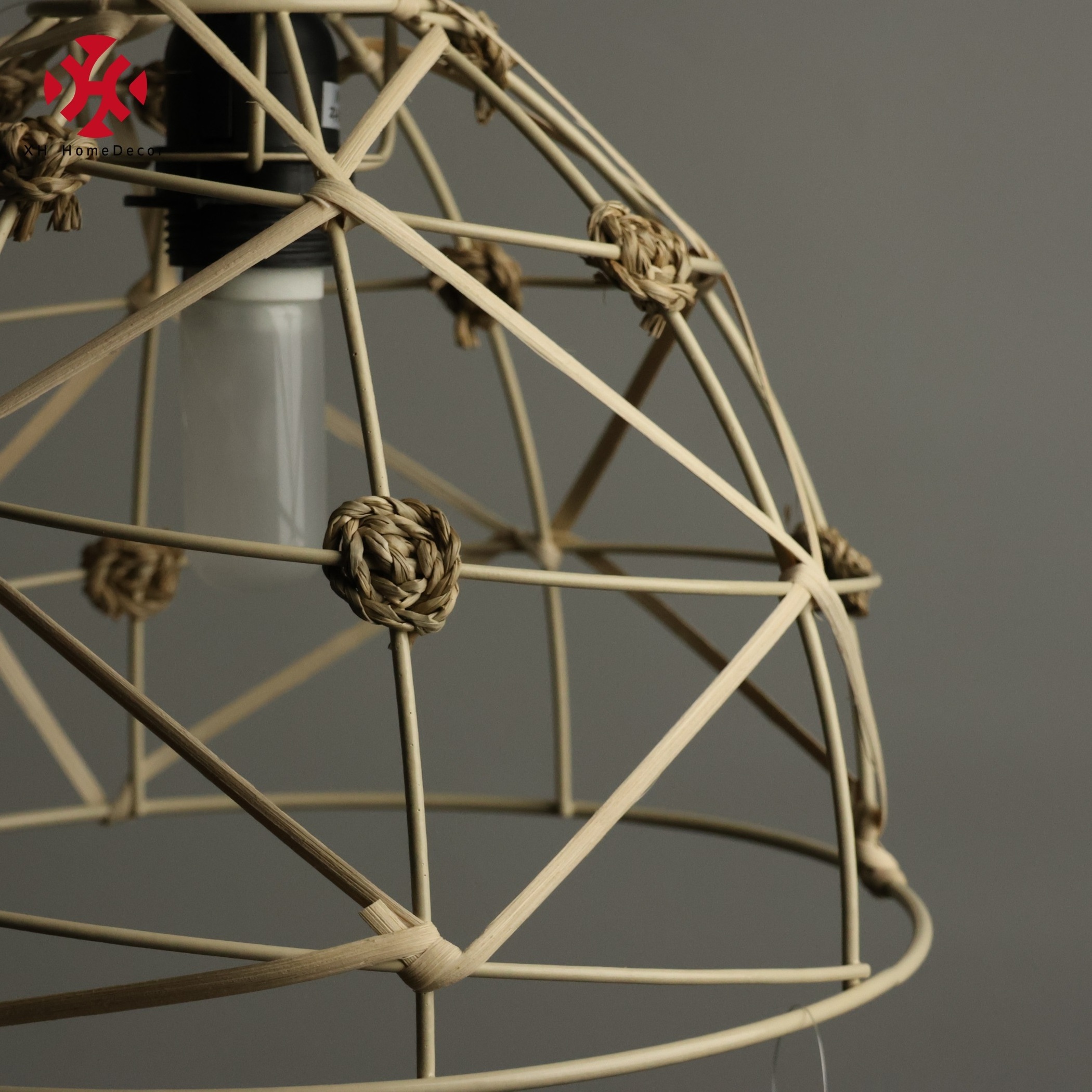 XH Hand woven bamboo jute wicker paper rope Semi-Flush Mount Ceiling Light Fixture Chandelier Pendant Lampshade rattan lighting