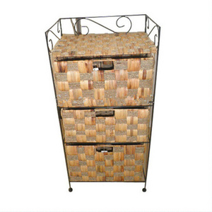 XH Handmade Water Hyacinth 3 Drawer Living Room Nightstand Fabric Storage Tower, Removable Bins, Organizer Unit Closets