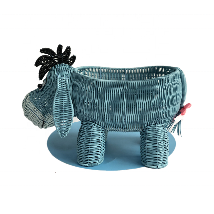 XH Woven Storage Basket Decorative Bin Home Decor Handcrafted Gift Art Donkey Plastic Rattan Resin Wicker Basket