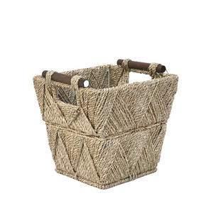 XH handmade woven "V" wave eco-frienly seagrass woven under shelf storage basket