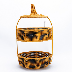 XH Factory Handwoven Cute Durable shelf Pumpkin Shape Plastic Rattan Gift Three-layge shelf for halloween Storage basket